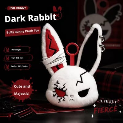 Halloween Gotische Konijn Pluche Sleutelhanger Konijn Tas Hanger met Verband Ontwerp Kawaii Sleutelhanger Hanger Auto Tas Ornament Cadeau gray
