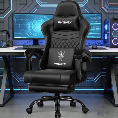 Fukstern Gaming Stoel-Ergonomische gamestoel-155°Verstelbare Rugleunin gaming chair-Inklapbare voetsteun-Geïntegreerde armleuningen-Max. Draagvermogen 150 kg – Zwart