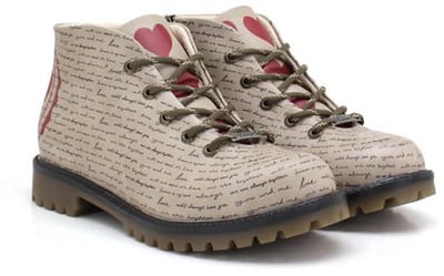 Goby - Love Letters Dames Enkellaarzen - Vegan Leer - Handgemaakt - Tekst en Hart Design - Maat 37