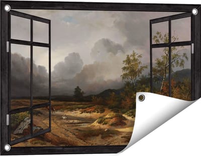 Gards Tuinposter Doorkijk Landschap bij Naderend Onweer - Willem Roelofs - 60x40 cm - Tuindoek - Tuindecoratie - Wanddecoratie buiten - Tuinschilderij