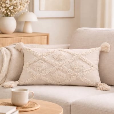 Inca Sierkussen 30 x 50 cm – Bohemian Design – Getuft Katoen/Polyester – Crème