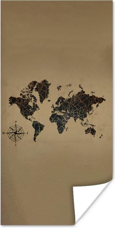 Poster 60x120 cm - Wereldkaart - Design - Vintage - Posters - Kamer decoratie - Wanddecoratie woonkamer - Muurdecoratie slaapkamer