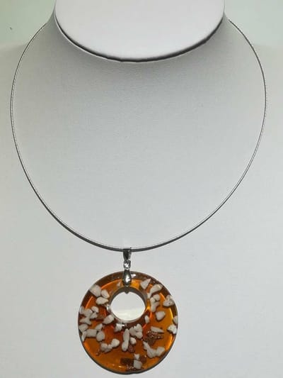 hanger - ronde oranje / bruine met wit gevlokte murano