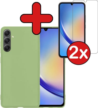 Hoesje - Met 2x Screenprotector - Geschikt voor Samsung Galaxy A34 - Sterk & Shockproof - Telefoon Hoes - Back Cover - Siliconen Case - Telefoonhoes - Groen