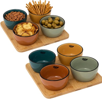 Secret de gourmet Serveerplank - met 8x schaaltjes - tapas en saus schaaltjes - kleuren mix - hapjes plateau
