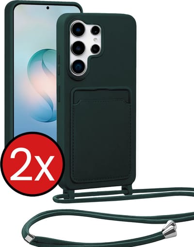 Hoesje Geschikt voor Samsung S26 Ultra Hoesje Siliconen Case Met Koord - Hoes Geschikt voor Samsung Galaxy S26 Ultra Hoesje Backcover Met Telefoonkoord - Donkergroen - 2 PACK