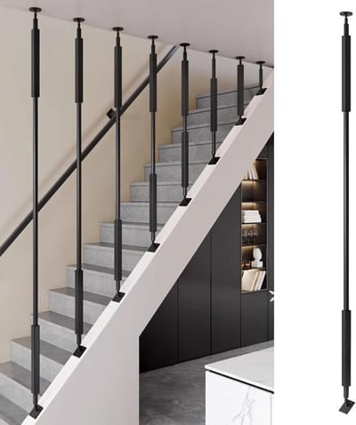 Metalen Trapleuning Paal - Veiligheidsbaluster - Valpreventie - Verstelbare Hoek - 115 cm - Zwart
