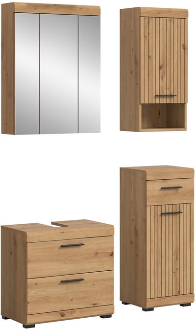 Moderne 4-delige badcombinatie in zwart - Ruime opbergkasten en spiegelkast - 112x191x34cm