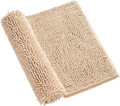 KZQ Antislip Chenille Badmat Luxe Zachte En Super Absorberende Badkamermat Pluizig En Machinewasbaar Snel Drogend Voor Douche En Badkamer In Camel Kleur 50x80 Cm