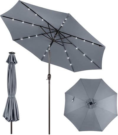 KOMFOTTEU Parasol 300cm - met led en zwengel - knikbaar - tuinparasol - stokparasol - strandparasol - voor tuin, strand, balkon