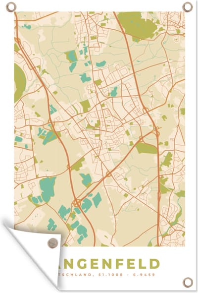 Muurdecoratie Langenfeld - Vintage - Kaart - Stadkaart - Plattegrond - 120x180 cm - Tuinposter - Stadskaart - Tuindoek