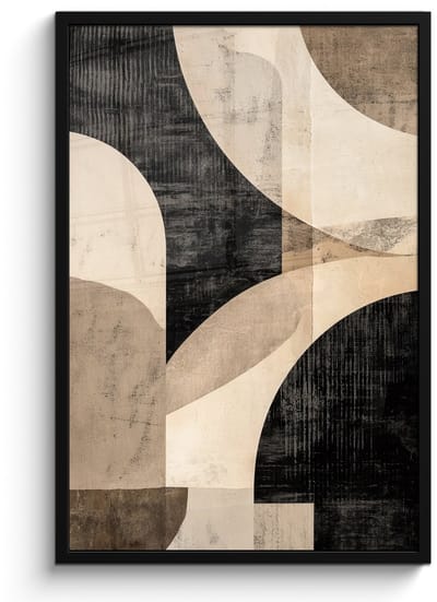 Poster in lijst - Fotolijst 60x90 cm - Posters - Abstract - Vormen - Modern - Beige - Posterlijst zwart - Decoratie - Wanddecoratie woonkamer - Muurdecoratie slaapkamer