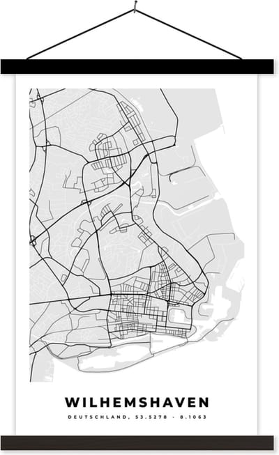 Posterhanger incl. Poster 40x60 cm - Schoolplaat - Stadskaart - Plattegrond - Kaart - Wilhemshaven - Duitsland - Textielposter - Zwarte latten - Stadskaart