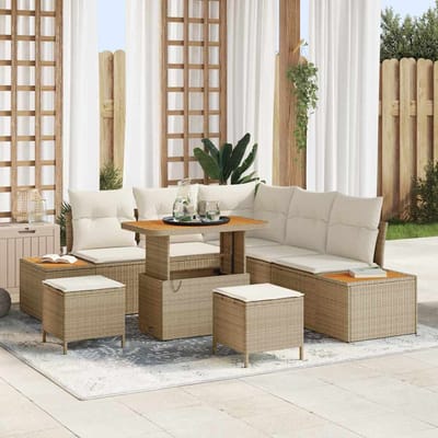 vidaXL - Tuinbank - Set - 8 - st - 7-Aantal - zitplaatsen - Beige - Poly - rattan