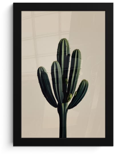 Poster in lijst - Fotolijst 20x30 cm - Posters - Cactus - Subtiel - Groen - Posterlijst zwart - Decoratie - Wanddecoratie woonkamer - Muurdecoratie slaapkamer