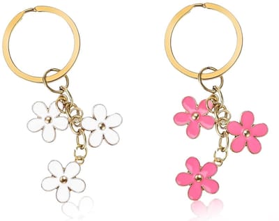 Dailygoods- Bloemen Sleutelhanger - Set van 2 - Hoogwaardig Metaal - Sleutelhanger Hanger - Sleutelhanger voor Meisjes - Delicaat Bloemendesign