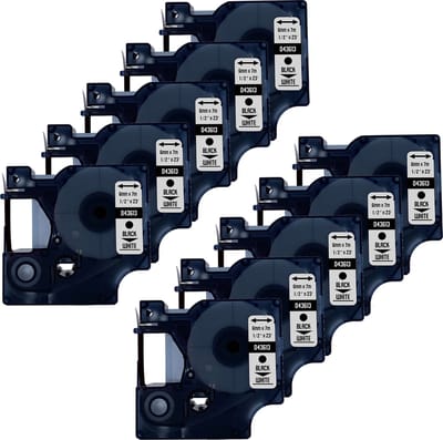 DULA Dymo D1 43613 - S0720780 - Compatible label tape - 10 lettertapes - Zwart op wit - 6mm x 7m