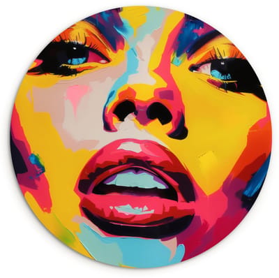 WallCircle® Wandcirkel 120x120 cm - Muurcirkel Vrouw - Gezicht - Kleurrijk - Muurdecoratie woonkamer - Wanddecoratie slaapkamer - Kamer decoratie accessoires - Ronde schilderijen XXL