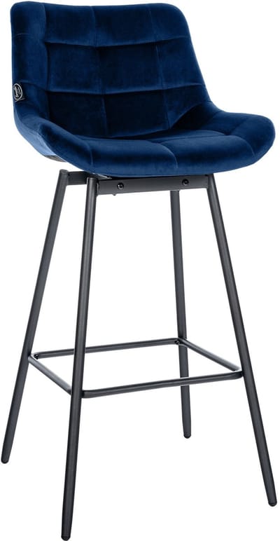 CLP Barkruk Weston 180 graden draaibaar met rugleuning, gestoffeerde zitting en metalen onderstel zwart/blauw