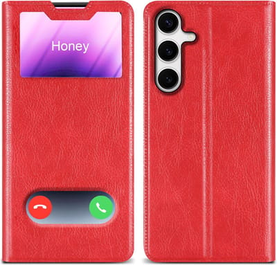 Cadorabo Hoesje geschikt voor Samsung Galaxy S24 in Rood - Beschermhoes met magnetische sluiting, standfunctie en 2 kijkvensters Book Case Cover Etui