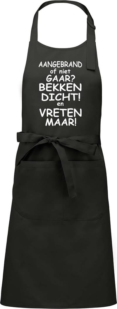 mijncadeautje - luxe schort - Aangebrand of niet gaar, bekken dicht …. - chique grijs