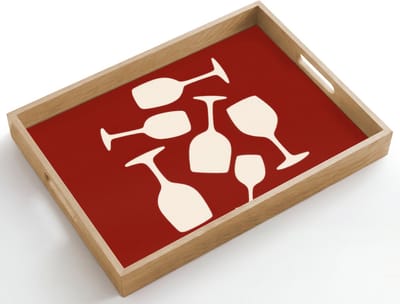 Dienblad hout 50x35 cm - Schootdienblad - Wijnglazen - Silhouetten - Wit - Borrelplank rechthoek - Plateau dienbladen