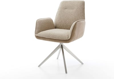 Eetkamerstoel Zoa-Flex kruisframe breed roestvrij staal materiaalmix mud 360° draaibaar rocker-functie pocketveer kern