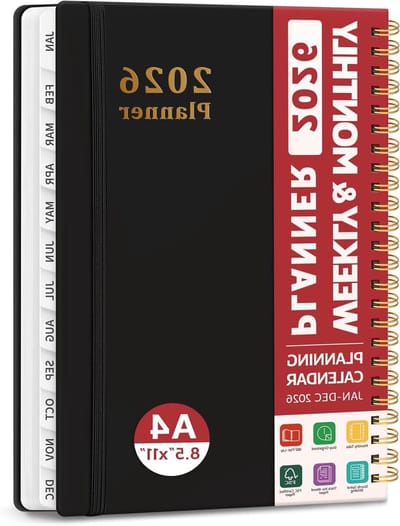 2026 Planner - Week en Maandplanner - Jaar Plannen - Hardcover met Tabbladen - A4 Formaat - Zwart