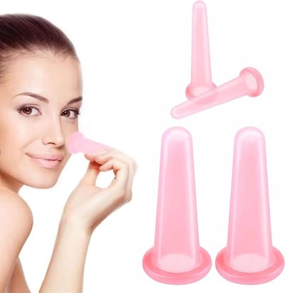 Gezicht Cupping Set met 4 Stukken, Silicone Therapie Kit voor Anti-Aging, Massage en Huidverjonging, Inclusief Vacuüm Cups voor Nek, Rug en Ogen