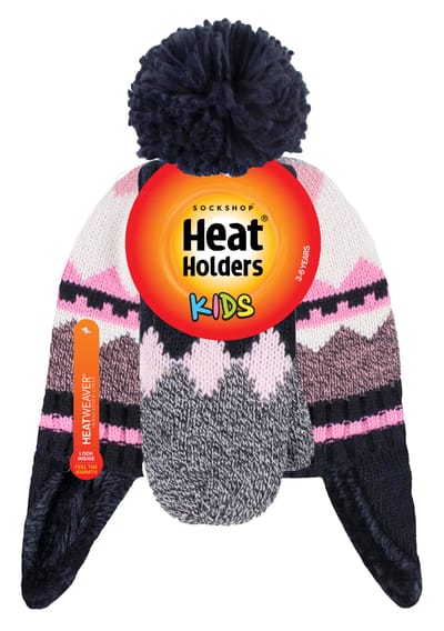 Heat Holders Pom Pom Trapper Muts en wanten voor meisjes - Zwart