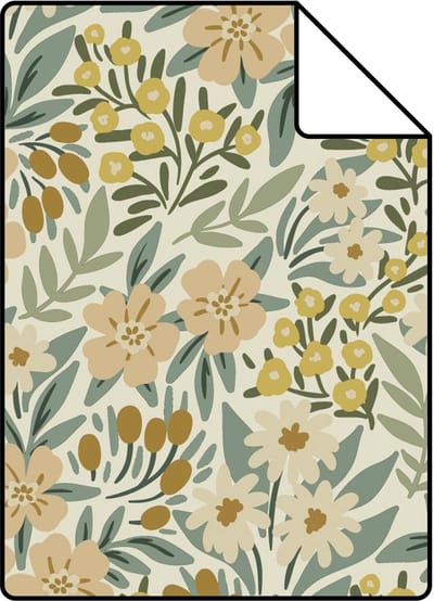 Proefstaal ESTAhome behang bloemen vergrijsd groen - 26.5 x 21 cm - 131448-S
