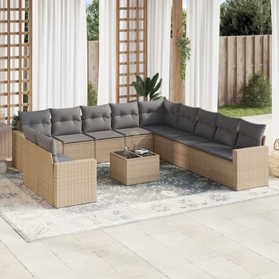 vidaXL - 12-delige - Loungeset - met - kussens - poly - rattan - beige