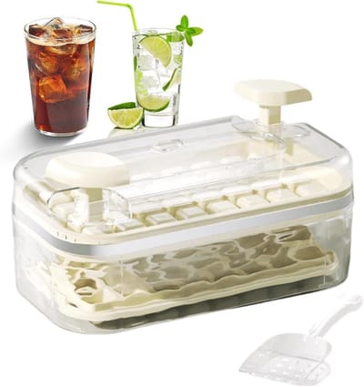 IJsblokjesmaker Met Bak - IJsblokjesvorm - Dranken Koelen - Eenvoudige Verwijdering - 24x10.5x13 cm - Crèmekleurig