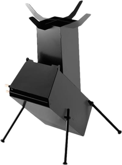 Raketkachel Houtverbranding - Draagbare Buitenoven - Koken op Locatie - Verbeterde Verbrandingsefficiëntie - 303 x 253 x 18 cm - Zwart