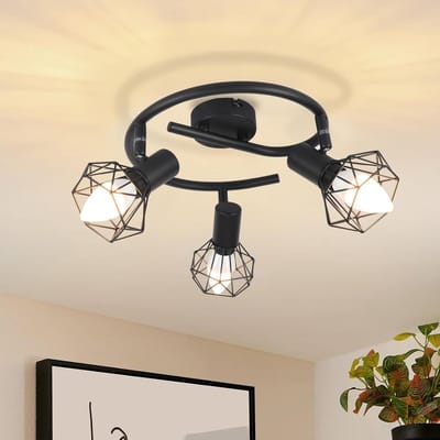 Glitzerlife - Plafondspot Plafondlamp - 3xE14 fitting - Draaibaar en Kantelbaar - Opbouwspots Industrieel Metaal Rond - Ø25cm - Zwart