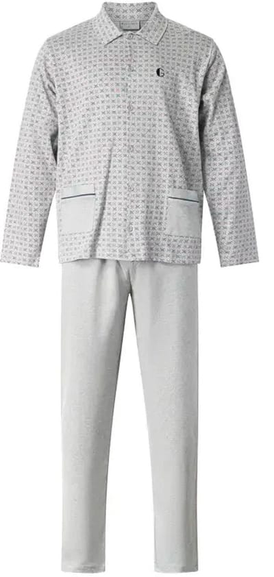 Gentlemen - aangeruwde klassieke heren pyjama 114296 met doorknoop - warm interlock - grijs - maat M
