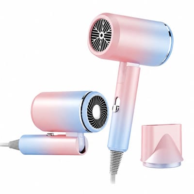 Opvouwbare haardroger - 1300 W - 3 snelheden - koude en warme lucht met concentratormondstuk - verloopkleur