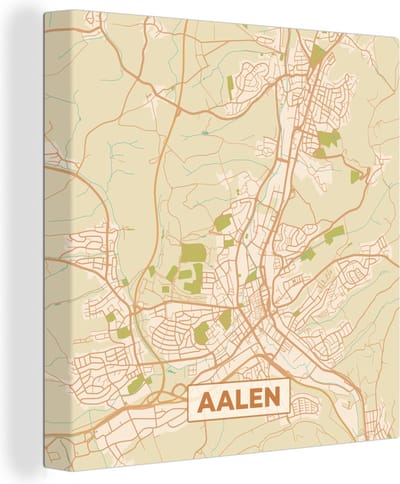 Canvas Schilderij Plattegrond - Aalen - Stadskaart - Vintage - Kaart - 20x20 cm - Wanddecoratie