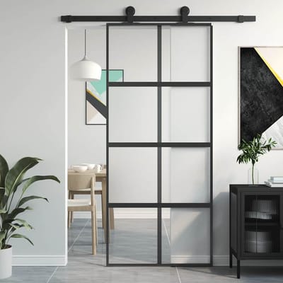 vidaXL - Schuifdeur - 90x205 - cm - gehard - glas - en - aluminium - zwart