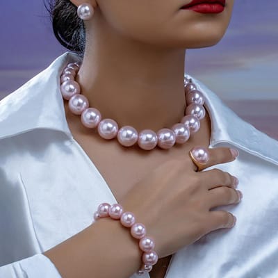 5 stuks dames temperament grote parel oorbellen, kettingen, armbanden, ringen, sieradensets, banketfeesten, vakantiegeschenken brown