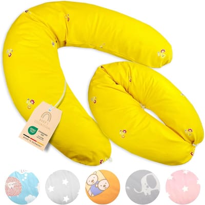 Baby Stillkussen XXL - Zwangerschapskussen Kussen - Comfortabel Slapen - Getest Oeko-Tex Standaard 100 - 190 cm - Bloemen Geel