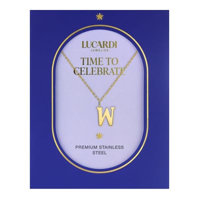 Lucardi Dames Stalen goldplated ketting letter W - Ketting - Staal - Goudkleurig - 47 cm