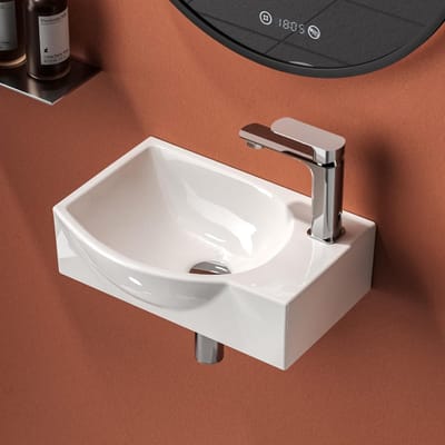Kleine Wastafel Hoekmodel Rechthoekig Keramiek Wit Wastafelmeubel of Toilet