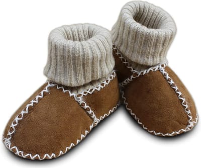 WOOOL Schapenvacht Slofjes - Baby - Bruin (16/17) 100% Echt Leer en Schapenwol - ECO+