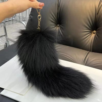 Enorme Pluizige Nepbont Vosstaart Sleutelhanger Therian Staart Vosstaart Sleutelhanger Bont Hanger Sleutelhanger Sleutelhanger Hanger Cadeau voor Vrouwen Meisje black