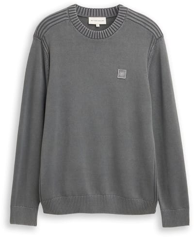 Tom Tailor - Gebreide trui met gewassen look van katoen - Maat S - classic dark grey