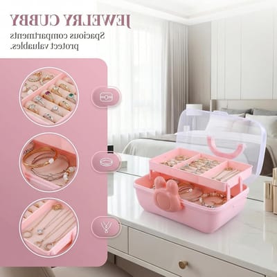 Multifunctionele Opbergdoos met 3 Lagen, Grote Capaciteit Organizer voor Medicijnen, Make-up en Gereedschap, 27.5 x 15 x 14.5cm, Roze, Ideaal voor Thuis en Reizen