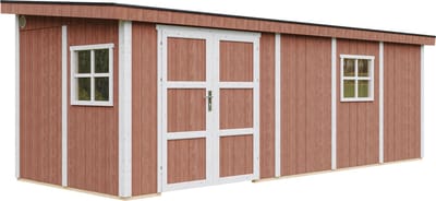 Timbela M941B-REDWOOD RED - LP SmartSide Tuinhuis op houtbasis - 14,3 m² - 648x248xH231 cm - zonder vloer en zijwand (totaal 3 wanden) met verf