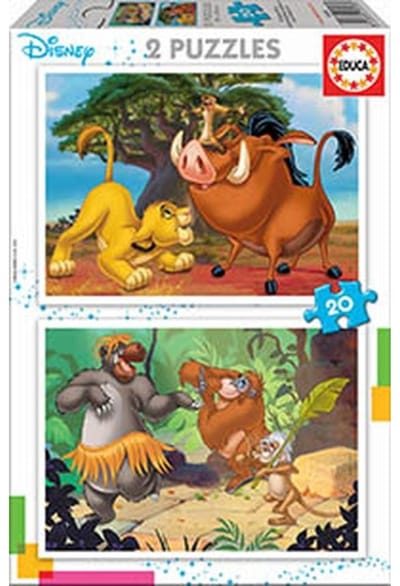 Educa puzzel - Disney Leeuwenkoning en Jungleboek - 2 x 20 stukjes