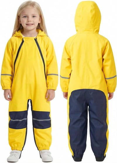 Waterdichte regenoverall voor kinderen, jongens en meisjes, met rits, reflecterende strepen en versterkte knieën